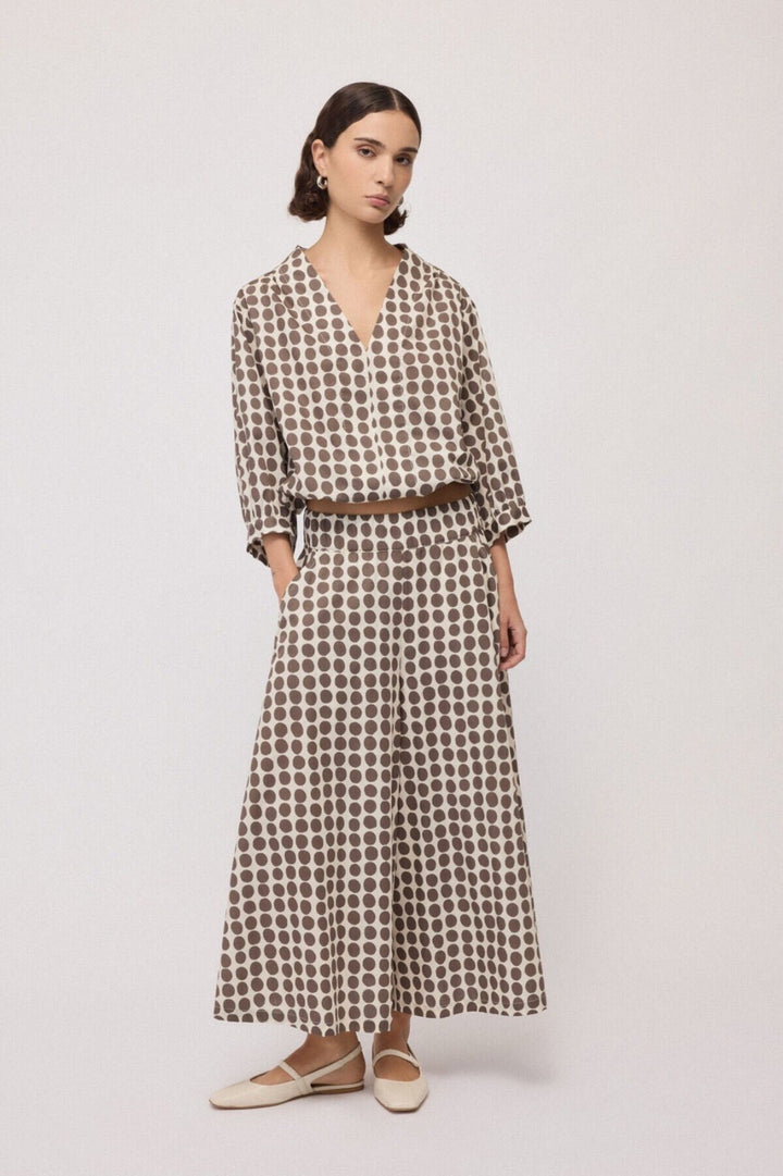 OTTO D’AME - PANTALONI CULOTTE AMPI REALIZZATI IN 100% COTONE, CARATTERIZZATI DA UNA STAMPA A POIS DAL GUSTO GRAFICO E FEMMINILE