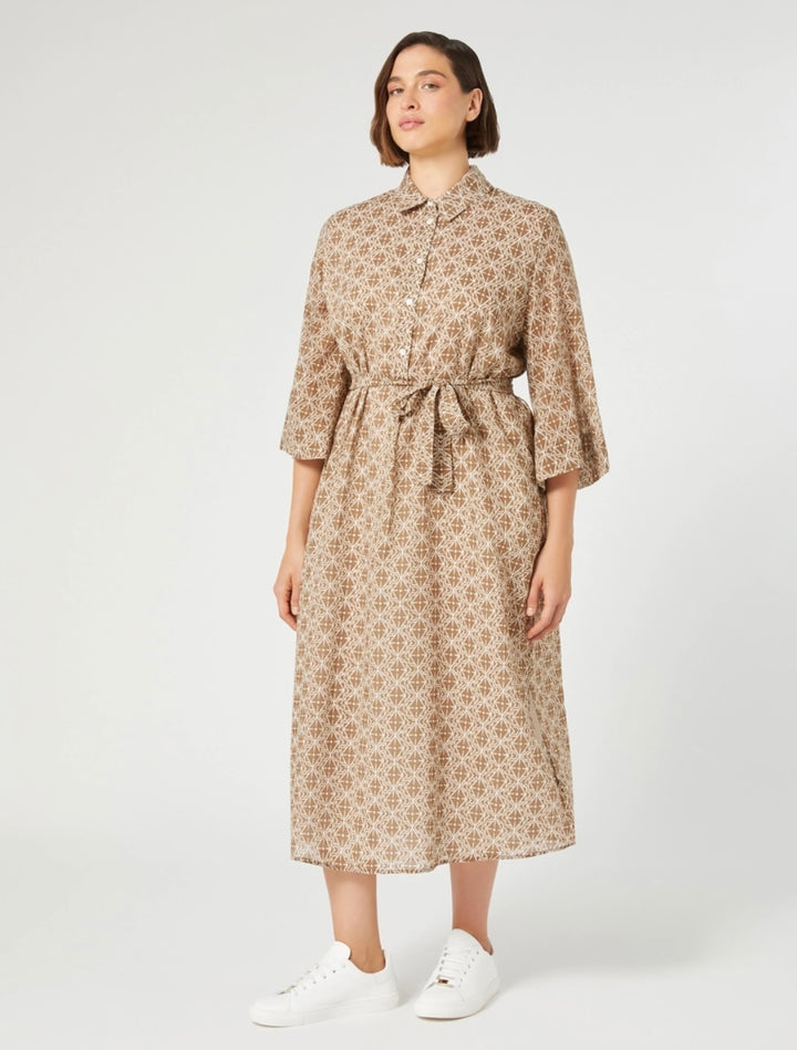 VOYAGE - VOILE DI PURO COTONE LINEA SVASATA COLLETTO A CAMICIA MANICHE A TRE QUARTI SFODERATE CHIUSURA A POLO CON BOTTONI IN