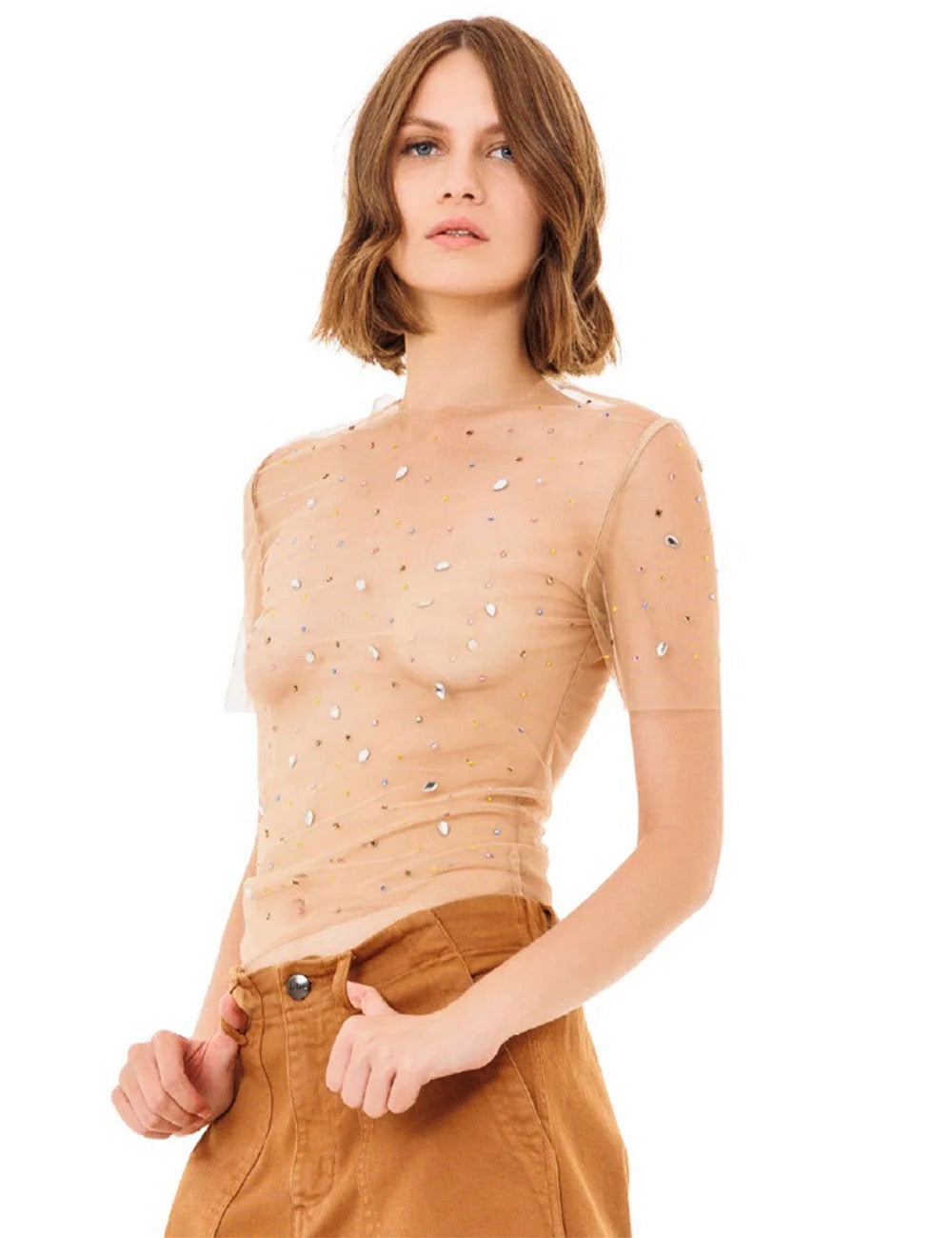 JIJIL - T-SHIRT TRASPARENTE CON STRASS.