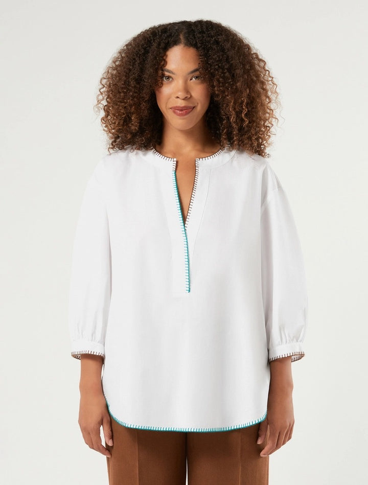 PERSONA - BLUSA IN POPELINE DI COTONE CON RICAMI - BIANCO OTTICO