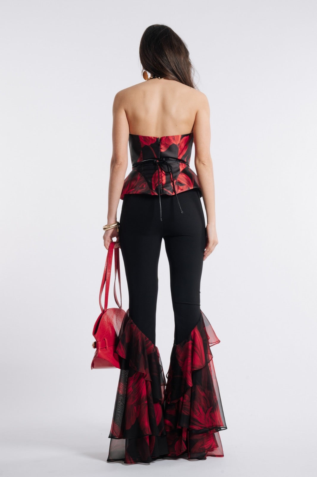 BABYLON - PANTALONI SLIM-FIT ELASTICIZZATI CON ROUCHES STAMPATE E ZIP LATERALE