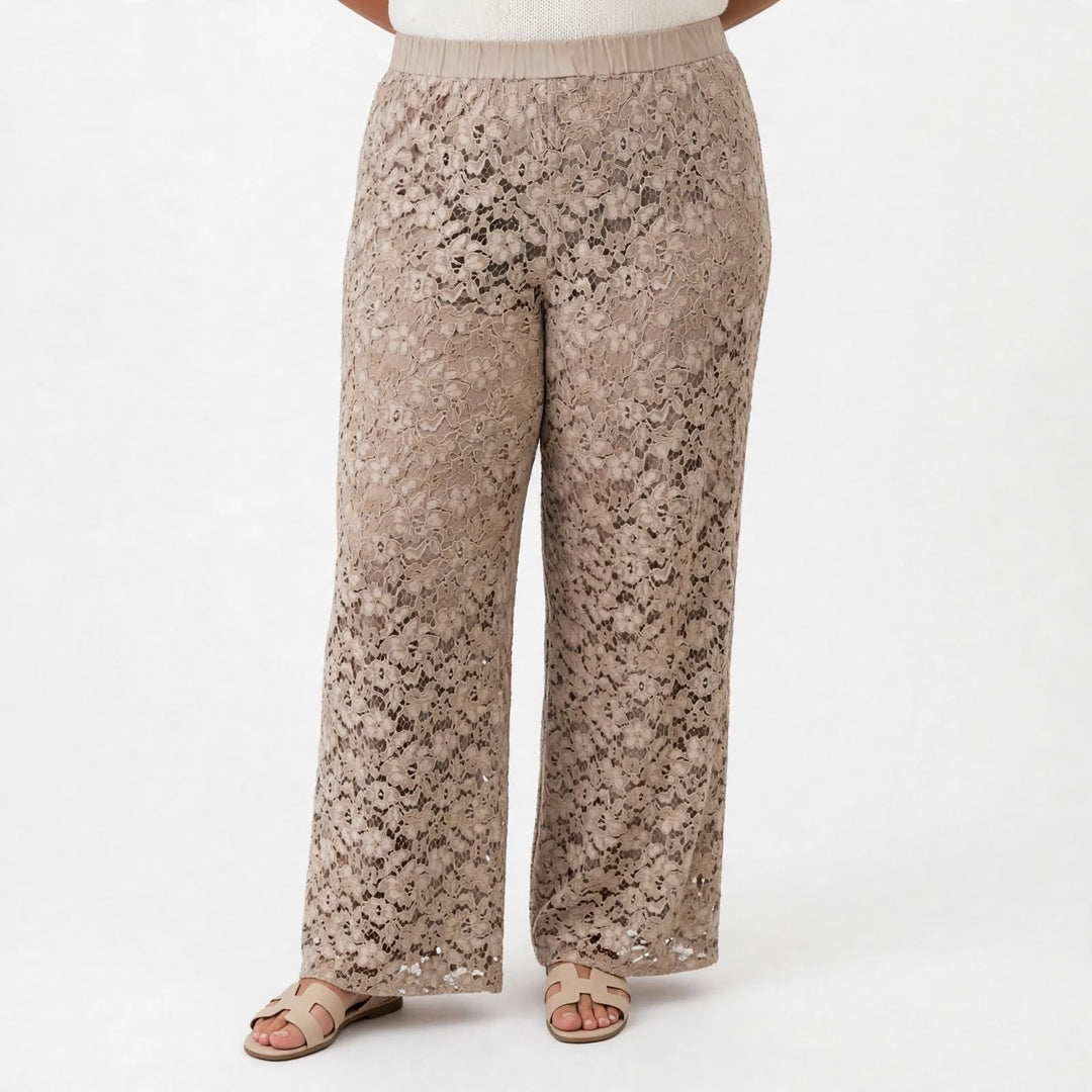 CLIPS - PANTALONI WIDE LEG IN PIZZO FLOREALE