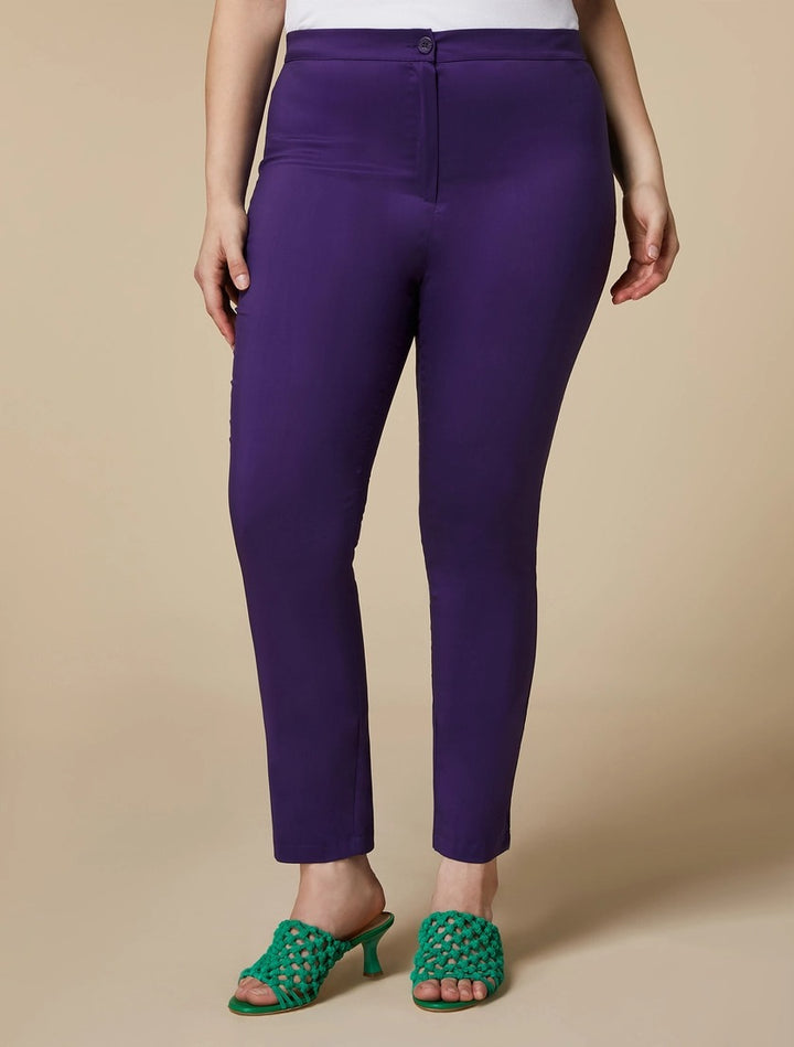 MARINA RINALDI - PANTALONI IN POPELINE DI COTONE COMFORT DALLA LINEA LEGGINS CON INSERTO ELASTICO IN VITA SUL RETRO, CHIUSURA CON ZIP