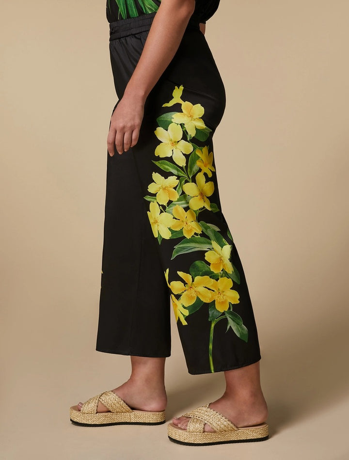 MARINA SPORT - PANTALONI CROPPED MODELLO WIDE LEG IN TWILL CON STAMPA FLOREALE ,INSERTO ELASTICO IN VITA E TASCHE ALLA FRANCESE