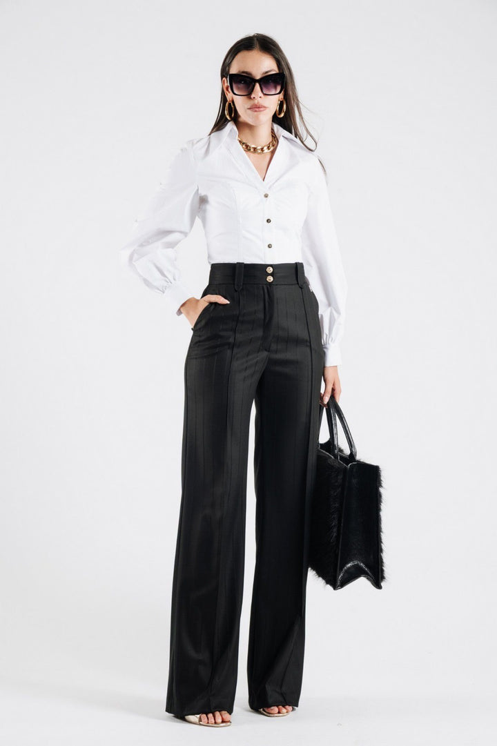 BABYLON - PANTALONI ELEGANTI GESSATI CON BOTTONI METALLICI DORATI