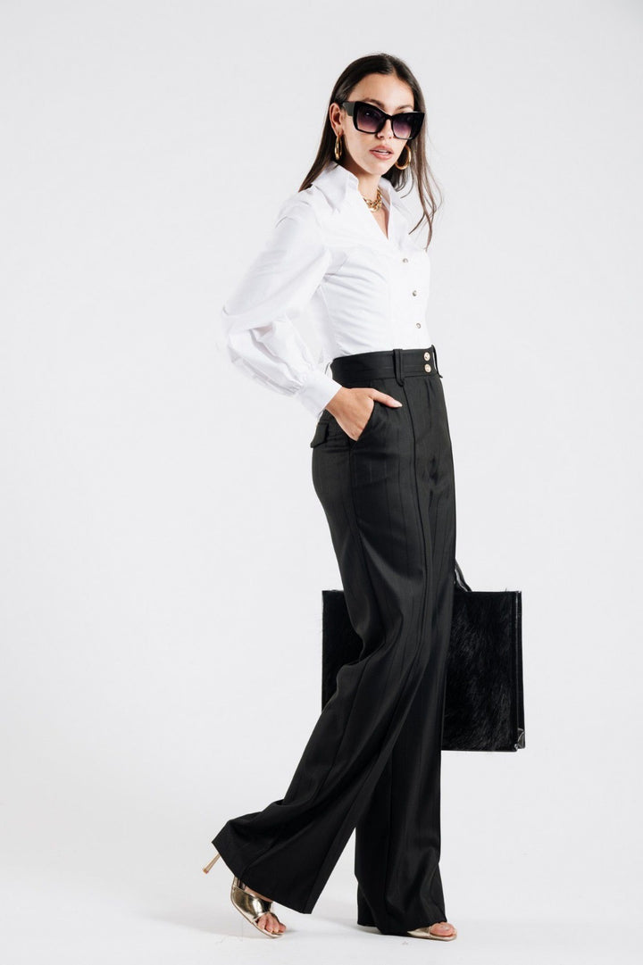 BABYLON - PANTALONI ELEGANTI GESSATI CON BOTTONI METALLICI DORATI