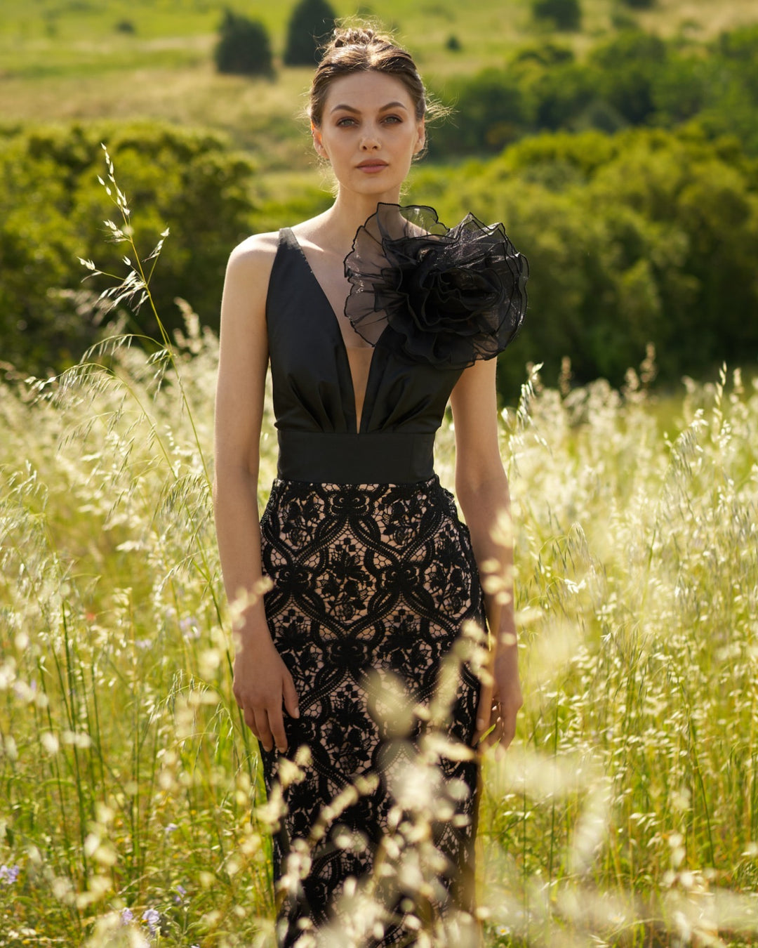 MY ANGELS - ABITO MIDI IN PIZZO CON DETTAGLIO FLOREALE