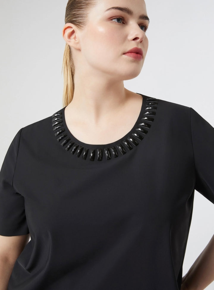 PERSONA - JERSEY CON RICAMO LINEA DRITTA SCOLLO TONDO MANICHE CORTE