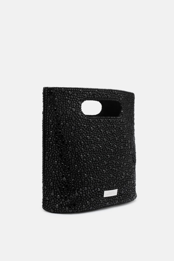 Borsa a Mano Mini Tote in Velluto con Micro Strass