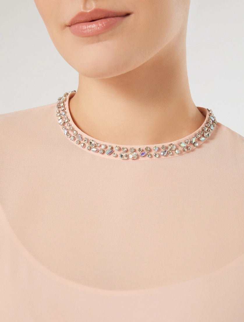 MARINA RINALDI - BLUSA IN GEORGETTE CON RICAMO - ROSA