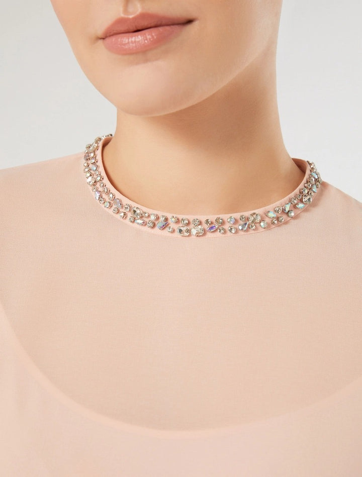 MARINA RINALDI - BLUSA IN GEORGETTE CON RICAMO - ROSA