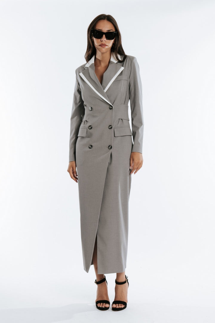 BABYLON - ROBE MANTEAU LUNGO DOPPIOPETTO CON INSERTI IN ECO-PELLE