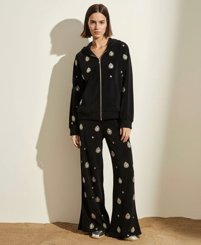 JIJIL - PANTALONE TUTA IN COTONE CON APPLICAZIONI GIOIELLO