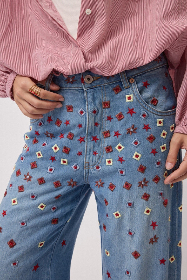 OTTO D’AME - JEANS FULL LEG RICAMATI