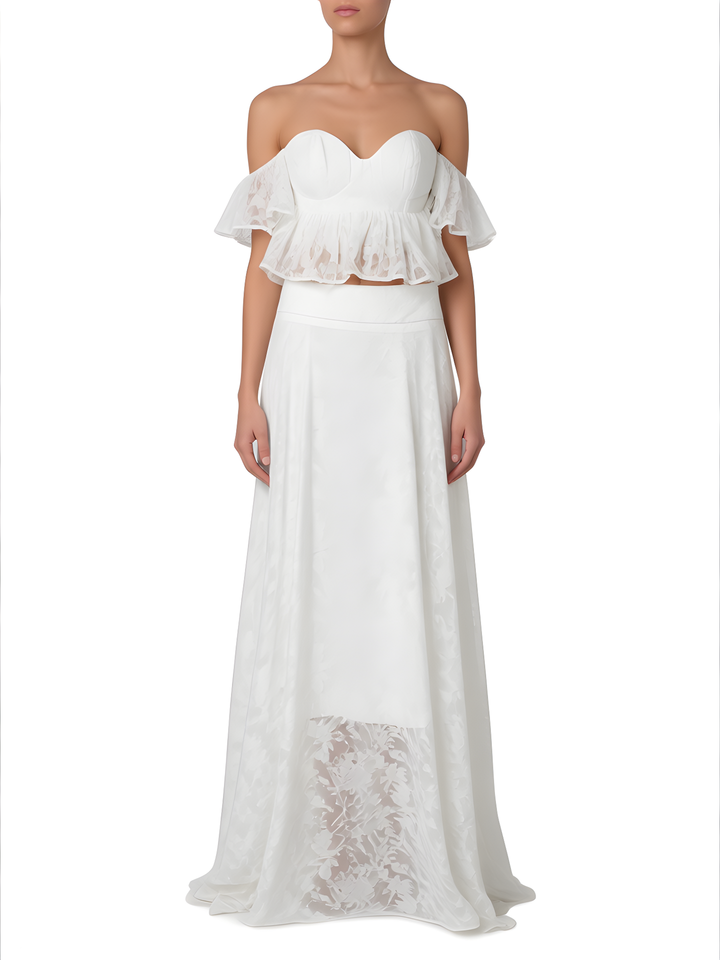 TRASH AND LUXURY - COMPLETO TOP E GONNA BIANCO IN JACQUARD