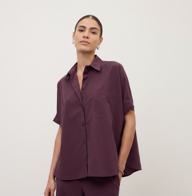 OTTO D’AME - CAMICIA CORTA IN POPELINE DALLA LINEA AMPIA, CON MEZZE MANICHE E ABBOTTONATURA FRONTALE