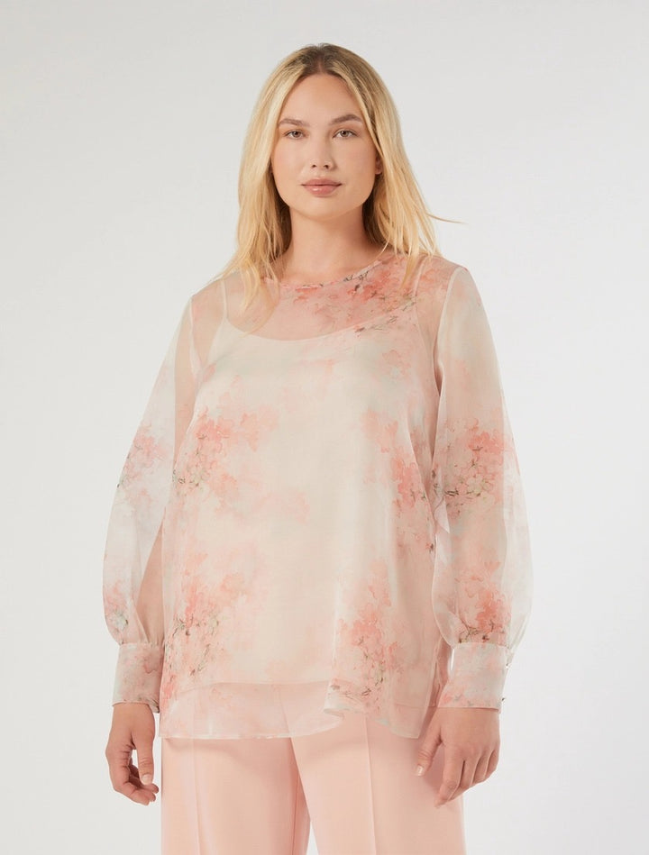 MARINA RINALDI - BLUSA IN ORGANZA DI SETA - ROSA