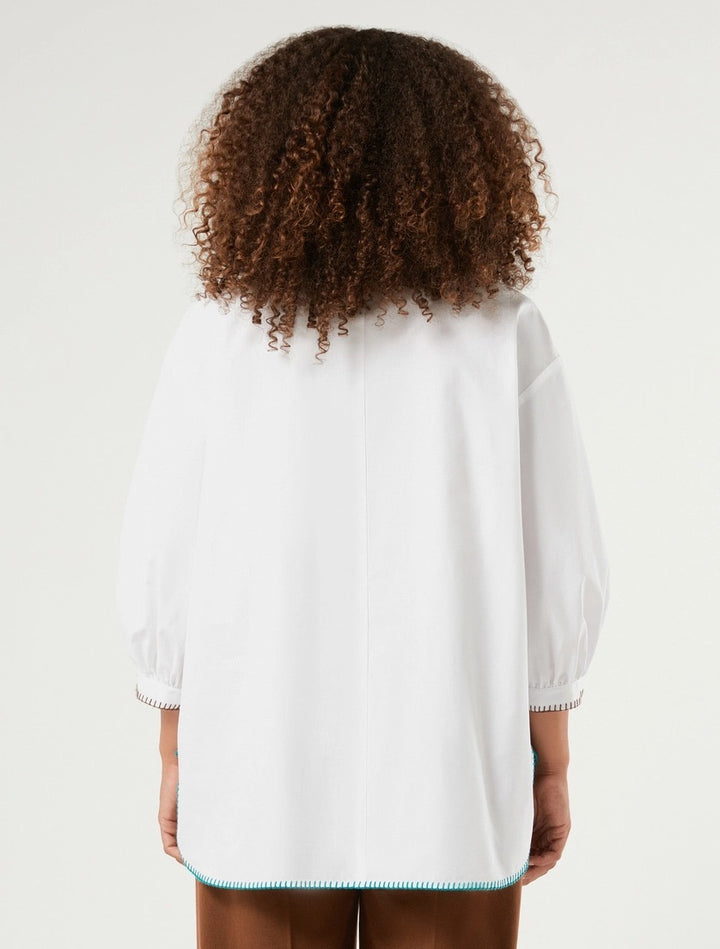 PERSONA - BLUSA IN POPELINE DI COTONE CON RICAMI - BIANCO OTTICO