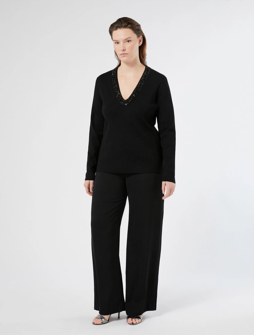 MAGLIA IN VISCOSA CON RICAMO - NERO