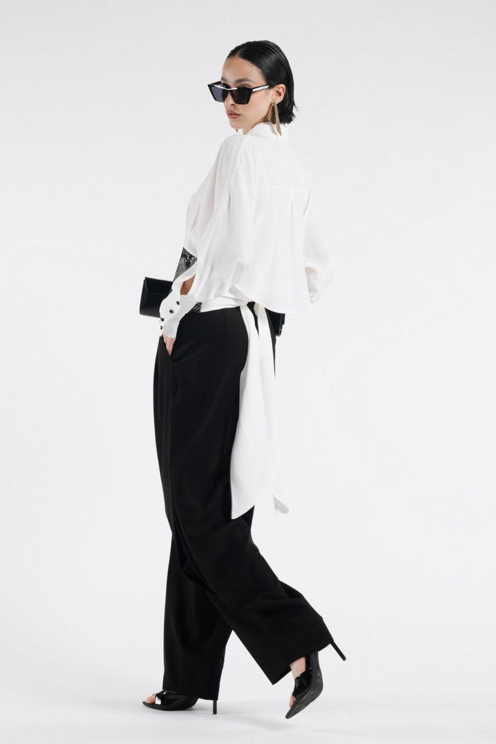 BABYLON - CAMICIA A MANICHE LUNGHE CON PIZZO E BOTTONI NERI 100% VISCOSA 100% POLIAMMIDE