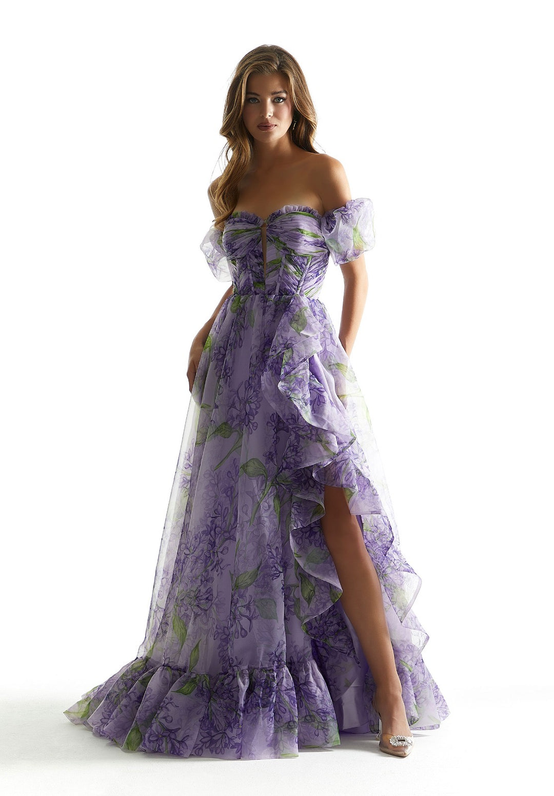 MORILEE - ABITO LUNGO IN ORGANZA STAMPATO FLOREALE
