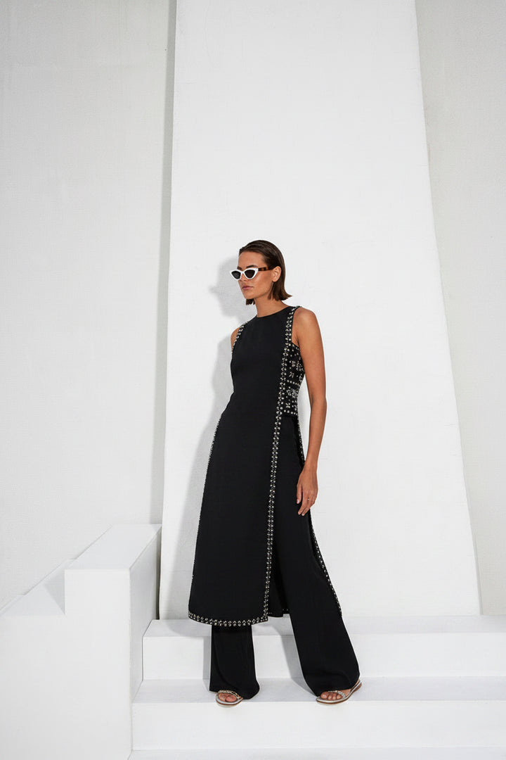 TWINS - COMPLETO PANTALONE CON TUNICA LUNGA BORDATA DA BORCHIE.