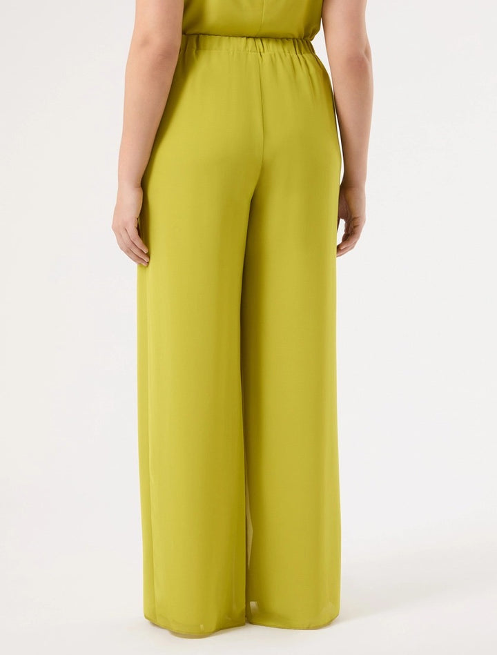 MARINA RINALDI - PANTALONI AMPI IN GEORGETTE - VERDE OLIVA