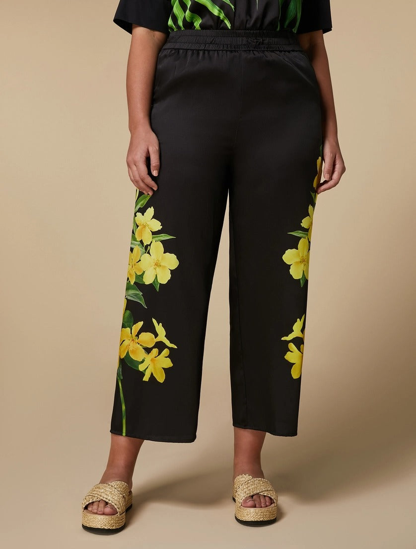 MARINA SPORT - PANTALONI CROPPED MODELLO WIDE LEG IN TWILL CON STAMPA FLOREALE ,INSERTO ELASTICO IN VITA E TASCHE ALLA FRANCESE