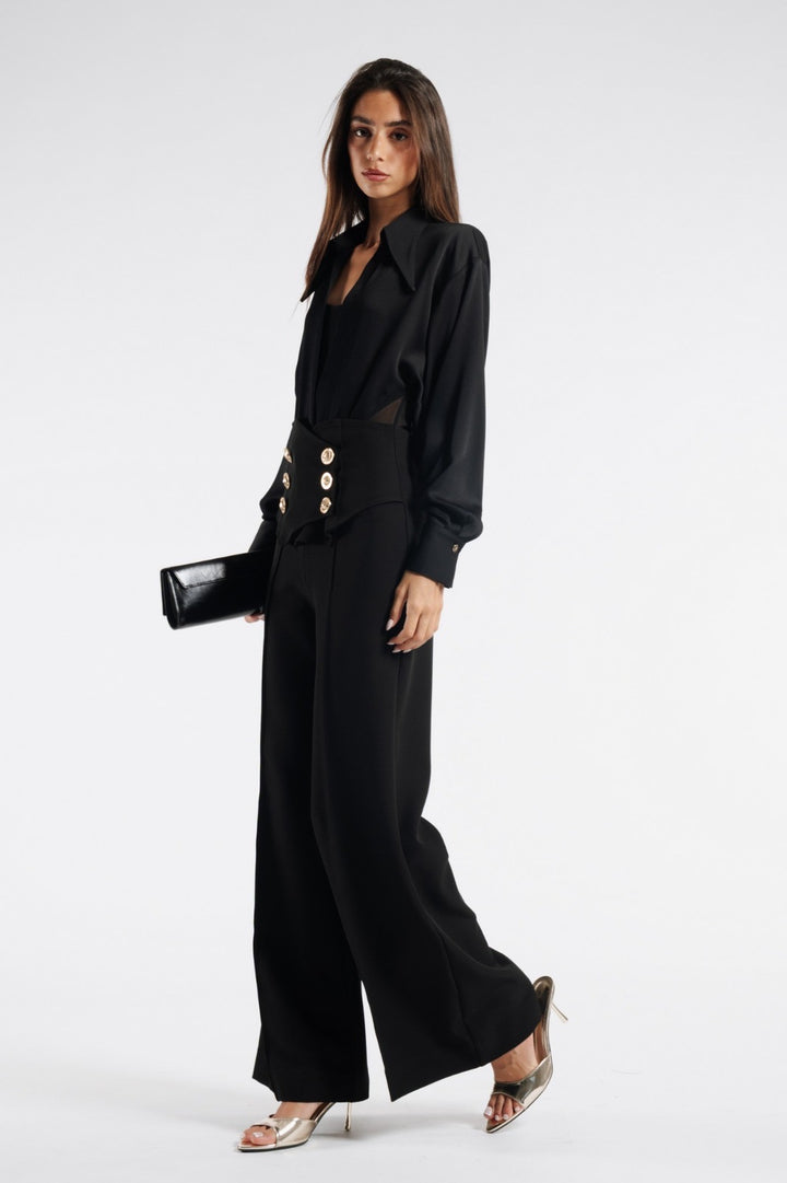 BABYLON - PANTALONE A PALAZZO CON BOTTONI DORATI