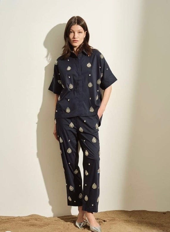 JIJIL - CAMICIA BLU SCURO CON STAMPA DI GOCCE IMPREZIOSITE.