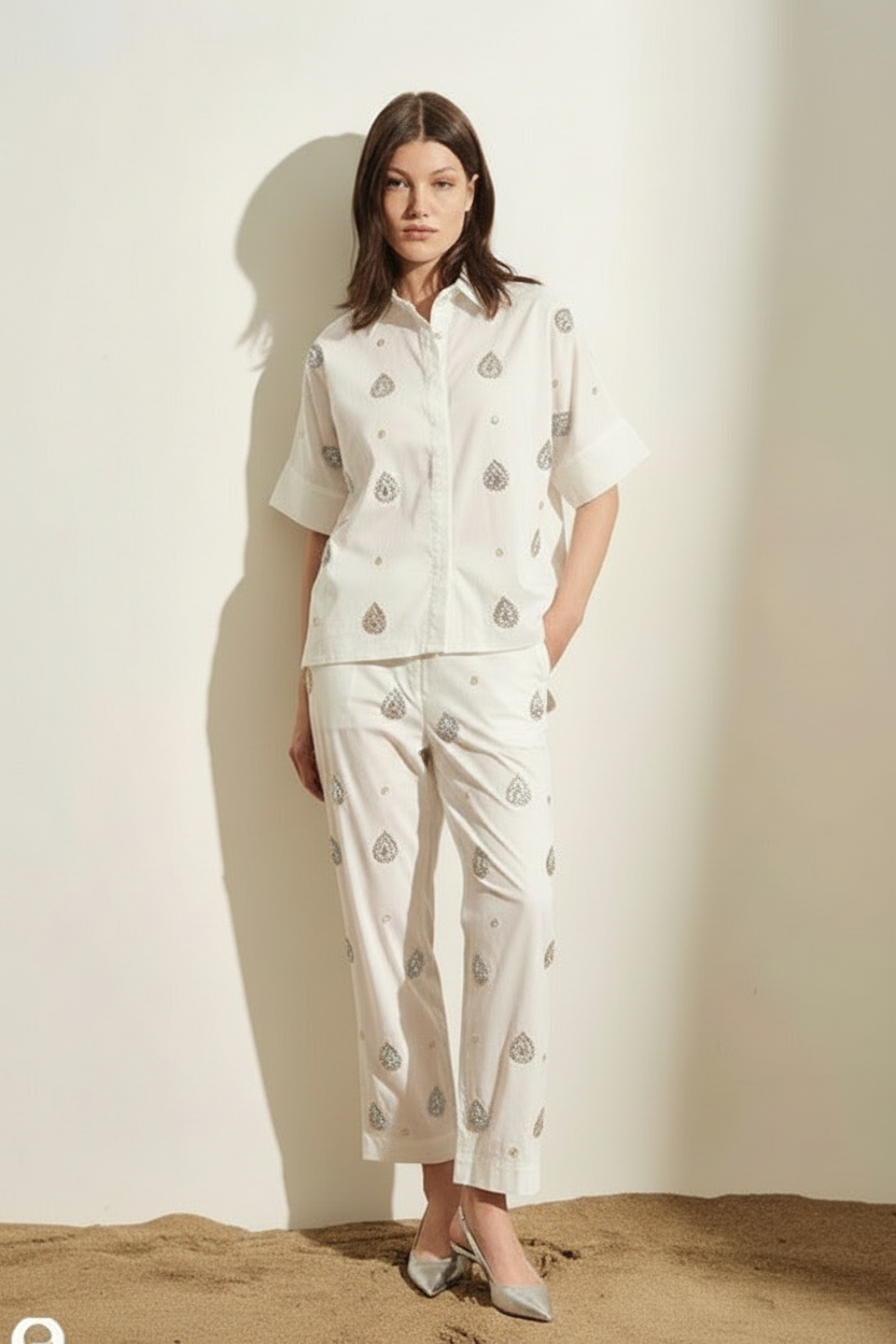 JIJIL - CAMICIA BLU SCURO CON STAMPA DI GOCCE IMPREZIOSITE.