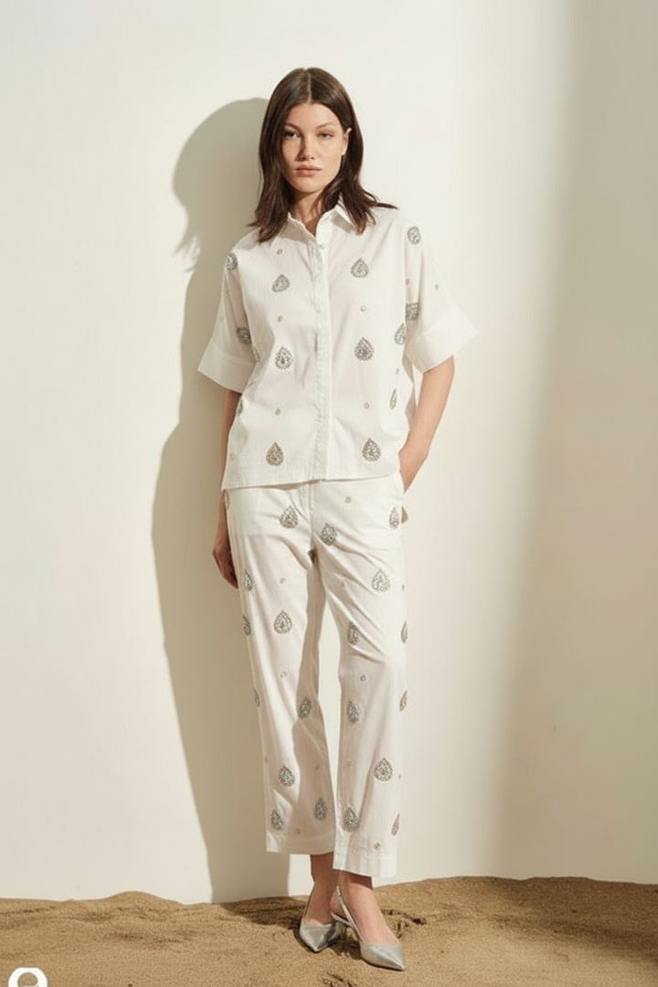 JIJIL - CAMICIA BLU SCURO CON STAMPA DI GOCCE IMPREZIOSITE.