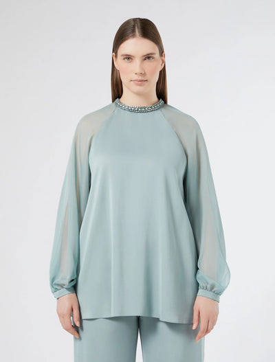 BLUSA IN CADY E CHIFFON - VERDE PASTELLO