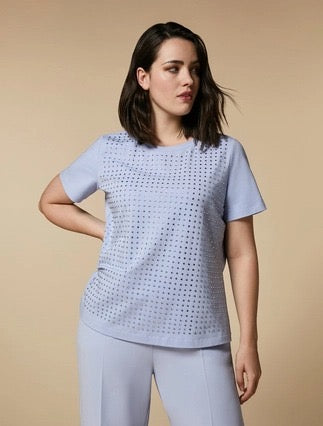 MARINA RINALDI - T-SHIRT IN JERSEY DI COTONE CON RICAMO DI STRASS TERMOADESIVI DAVANTI