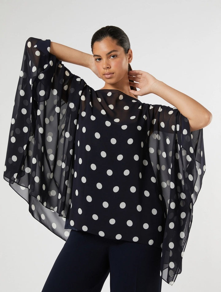MARINA RINALDI - CASACCA IN GEORGETTE A POIS - BLU MARINO