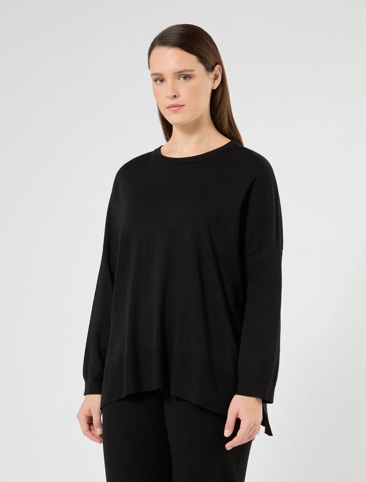PERSONA - MAGLIA OVER IN MISTO VISCOSA STRETCH, CON SPACCHI AI FIANCHI