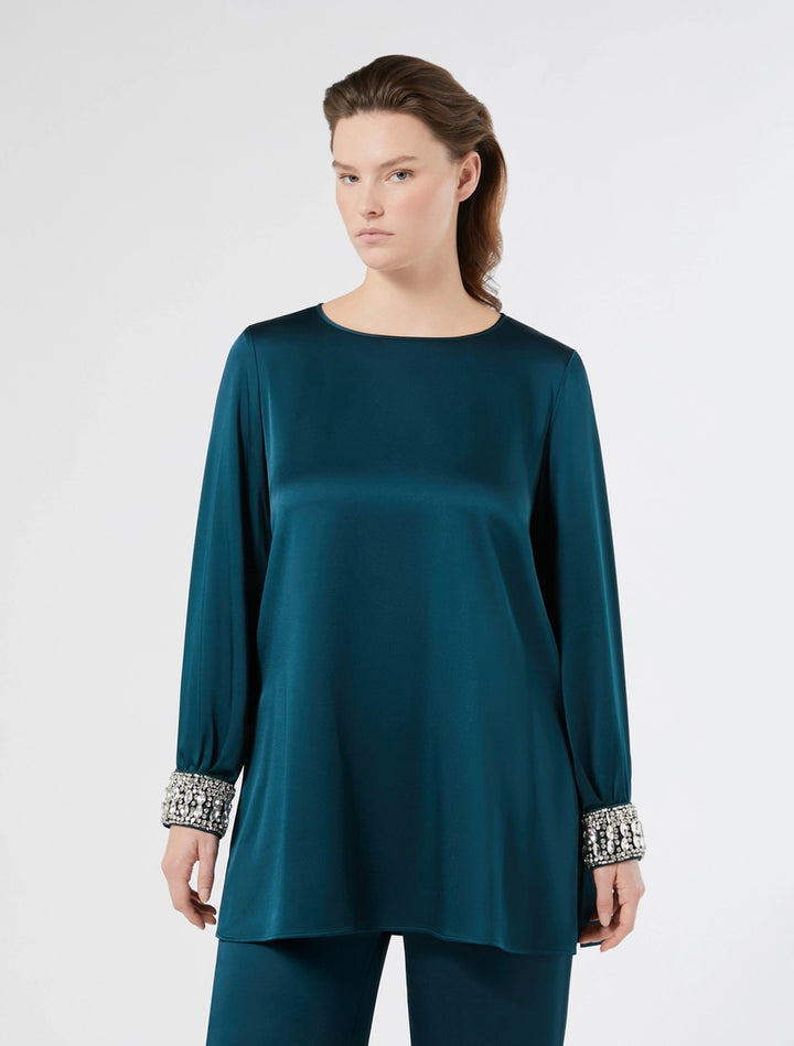 MARINA RINALDI - BLUSA IN CRÊPE ENVERS SATIN - VERDE SMERALDO