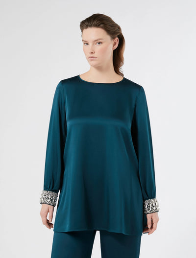 BLUSA IN CRÊPE ENVERS SATIN - VERDE SMERALDO