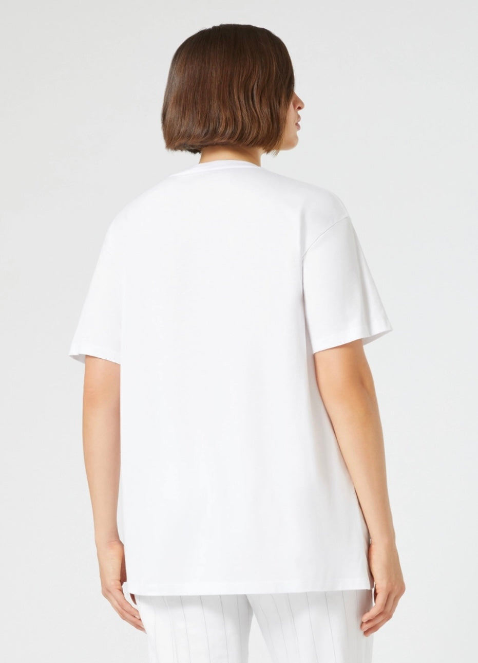 MARINA RINALDI - JERSEY DI COTONE CON RICAMO LINEA OVER COLLO TONDO MANICHE CORTE