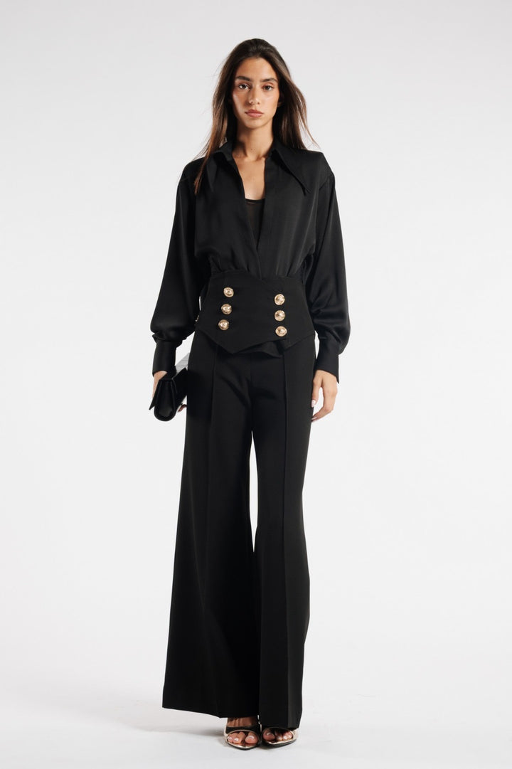 BABYLON - PANTALONE A PALAZZO CON BOTTONI DORATI