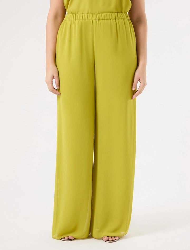 MARINA RINALDI - PANTALONI AMPI IN GEORGETTE - VERDE OLIVA