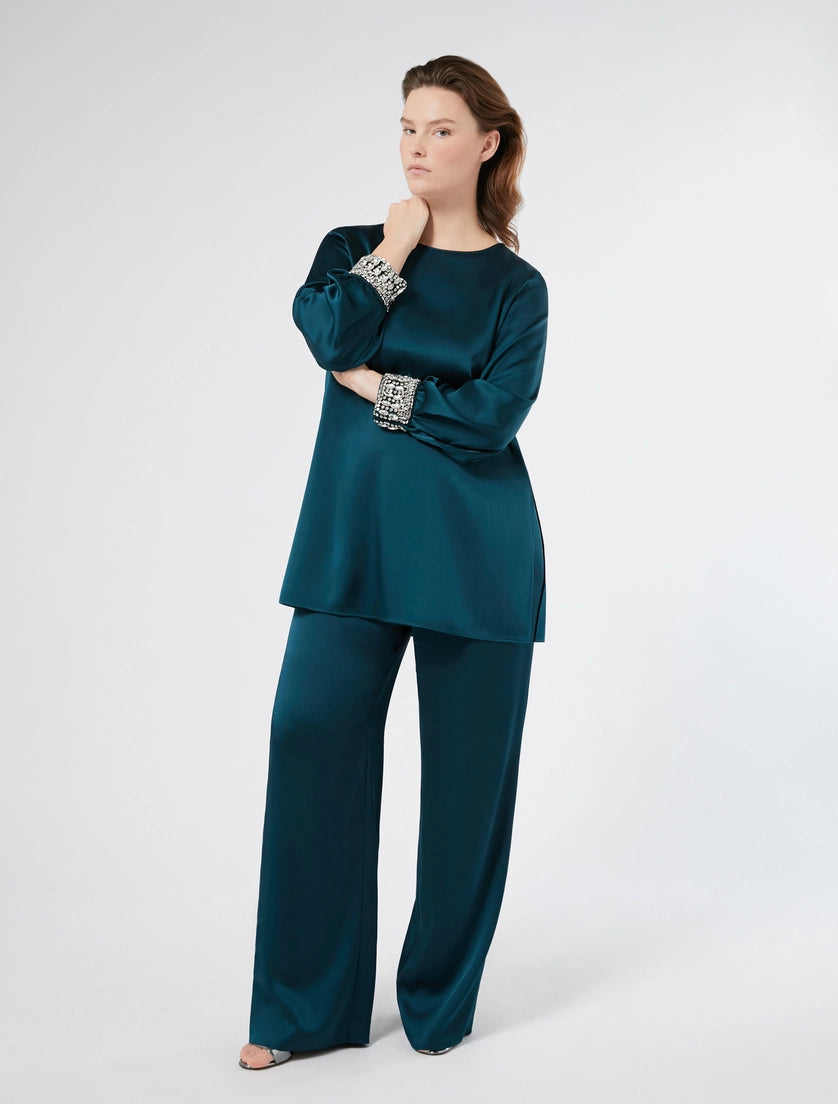 MARINA RINALDI - BLUSA IN CRÊPE ENVERS SATIN - VERDE SMERALDO
