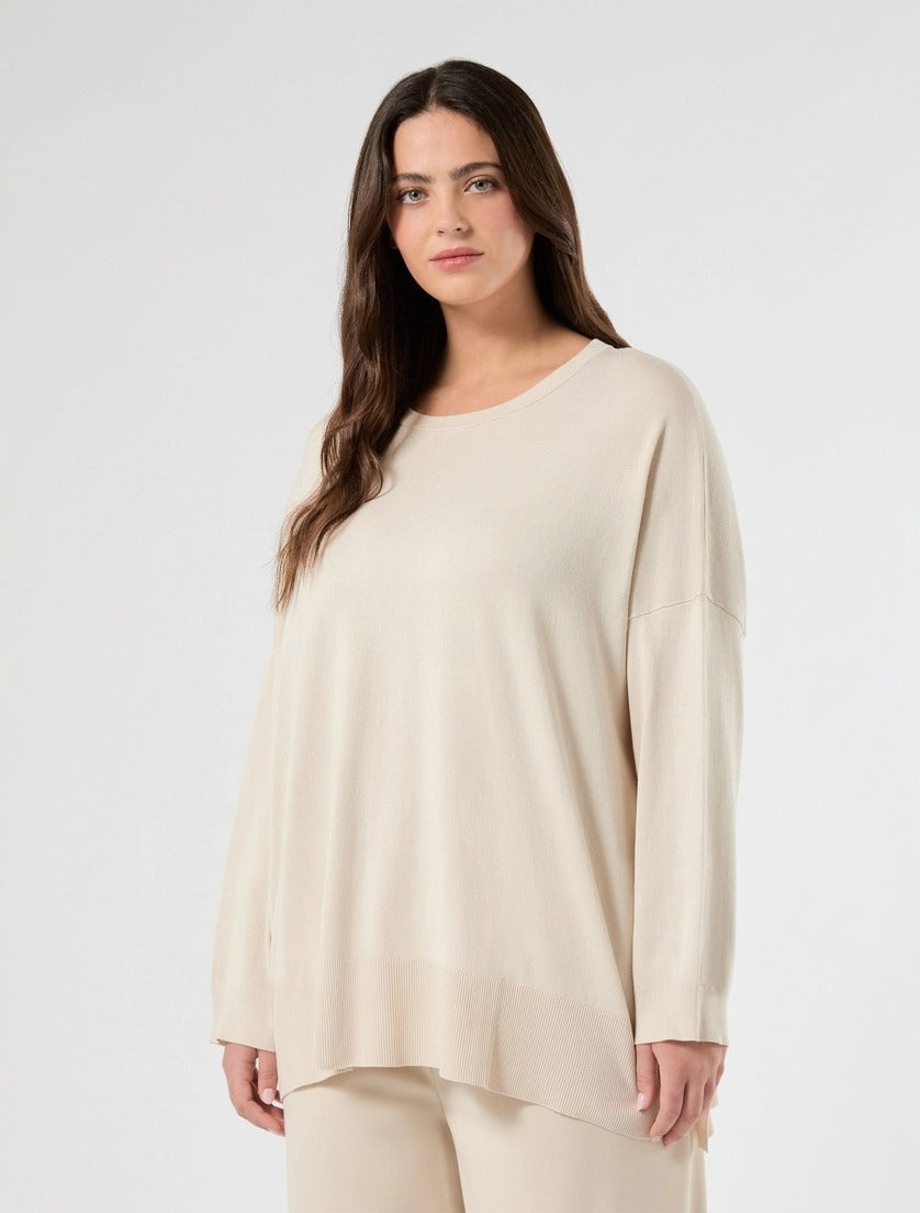 PERSONA - MAGLIA OVER IN MISTO VISCOSA STRETCH, CON SPACCHI AI FIANCHI