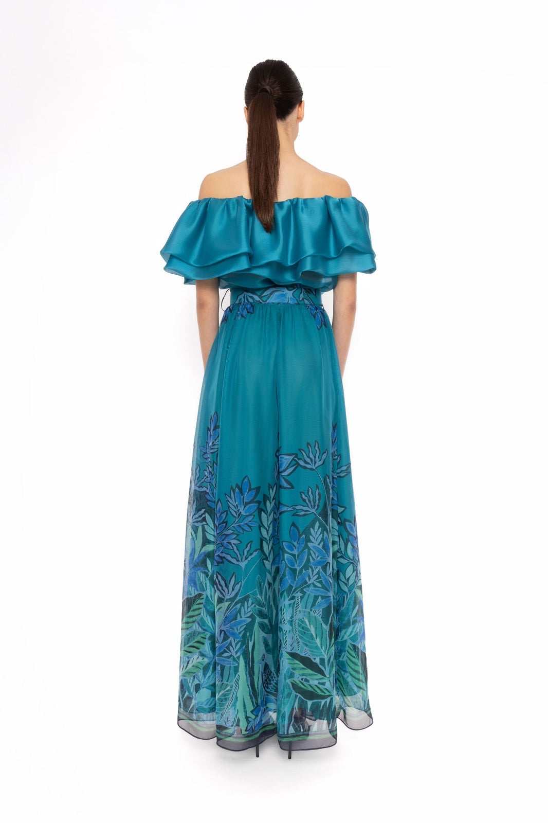 CARLA RUIZ - COMPLETO ELEGANTE OFF-SHOULDER CON GONNA LUNGA FLOREALE