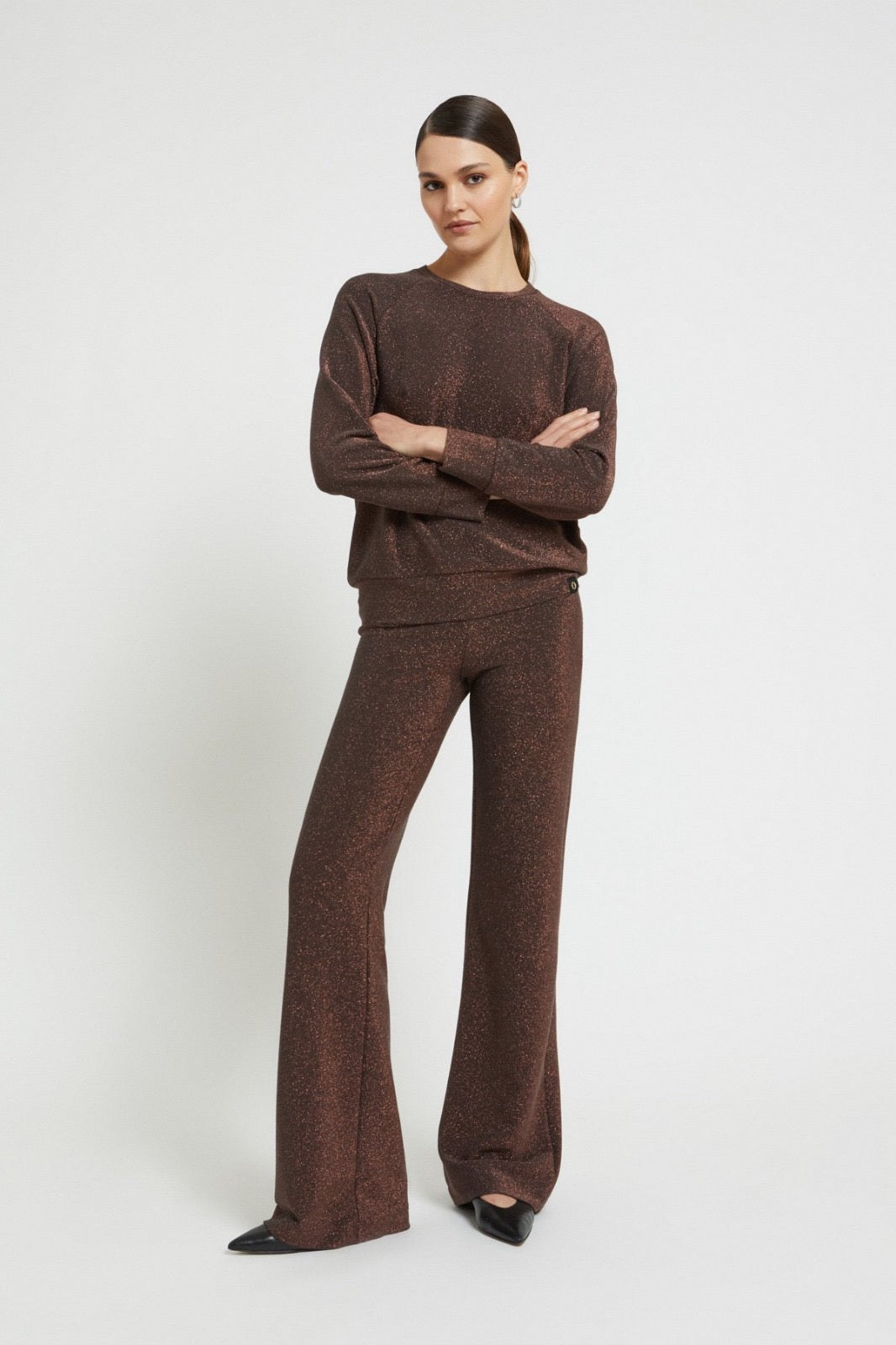 OTTO D’AME - PANTALONE PALAZZO IN PURA VISCOSA ELASTICIZZATA CON FILO LUREX E ELASTICO IN VITA
