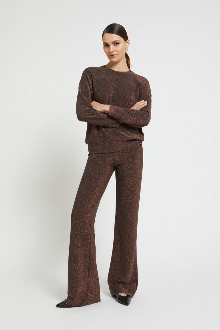 OTTO D’AME - PANTALONE PALAZZO IN PURA VISCOSA ELASTICIZZATA CON FILO LUREX E ELASTICO IN VITA
