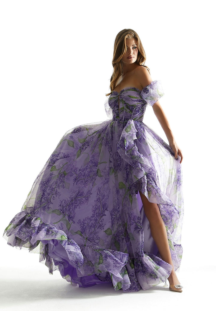 MORILEE - ABITO LUNGO IN ORGANZA STAMPATO FLOREALE