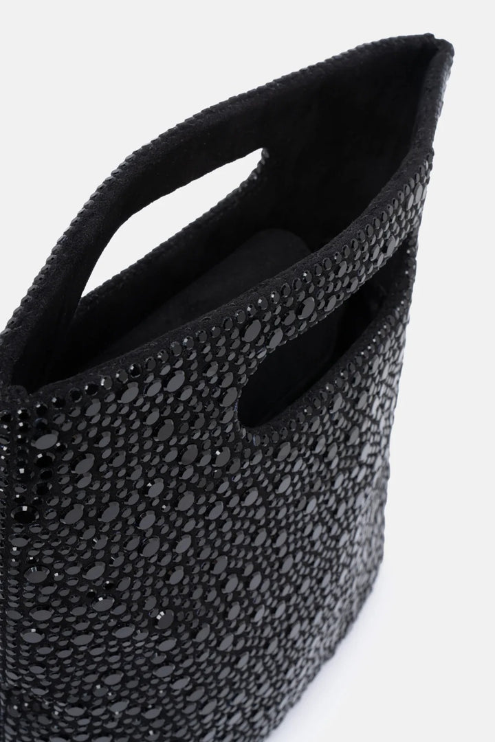 Borsa a Mano Mini Tote in Velluto con Micro Strass
