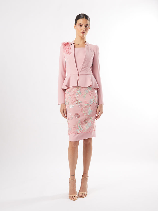 CARLA RUIZ - ABITO MIDI A TUBINO IN CADY CON GONNA DI MERLETTO