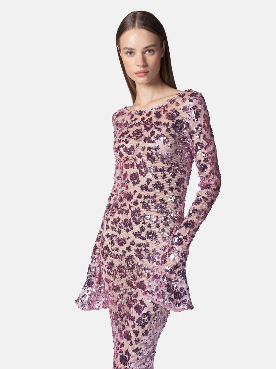 TWENTYFOURHAITCH - ABITO LUNGO IN TESSUTO MAGLIA RICAMATO CON PAILLETTES